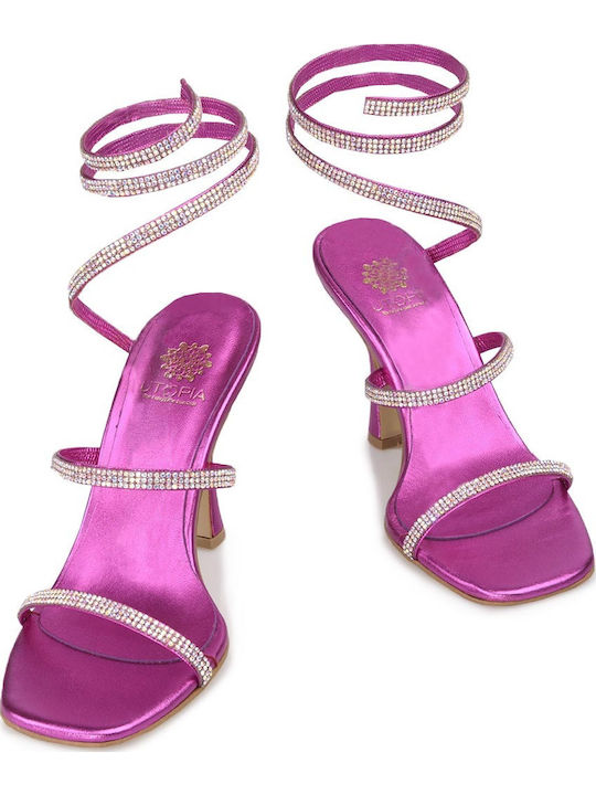 Leder Sandalen mit Strass Fuchsie