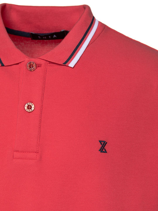 Snta Polo Pique with Short Sleeve,Striped Collar&Cuffs, embr.logo contrast - Red