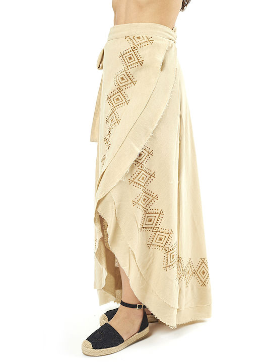 Verde Maxi Envelope Skirt in Beige color