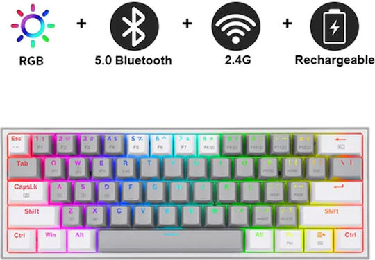 Redragon K616-RGB Fizz Pro Gaming Μηχανικό Πληκτρολόγιο Tenkeyless με Custom Red διακόπτες και RGB φωτισμό (Αγγλικό US) White/Grey