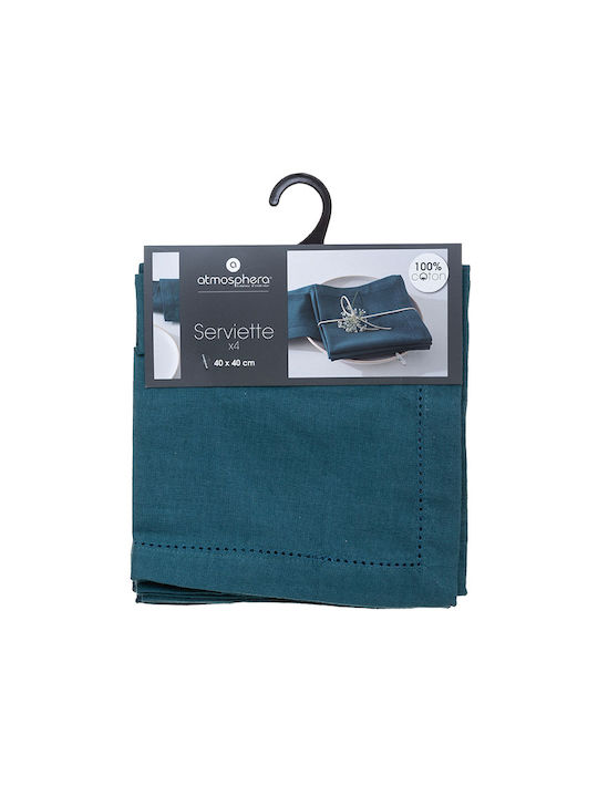 Atmosphera Πετσέτα Φαγητού Βαμβακερή Σετ 4τμχ Chambray Blue Canard 40x40εκ.