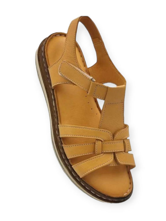 Pace Comfort 4140 Leather Women's Flat Sandals Anatomic with Strap in Yellow Color