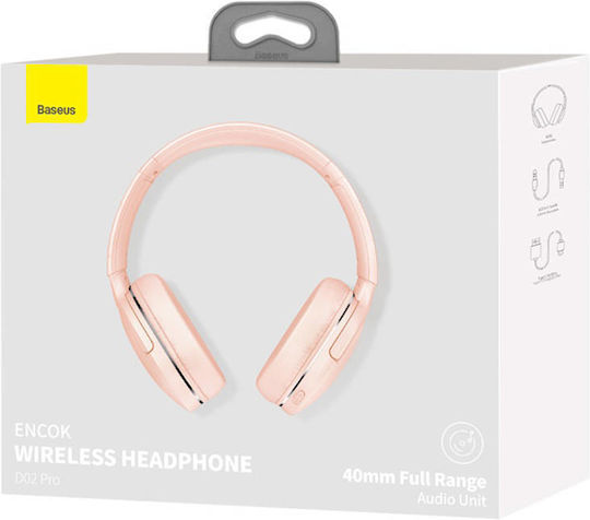 Baseus Encok D02 Pro Wireless / Wired On Ear Headphones with 25 hours of Operation and Quick Charge Pink