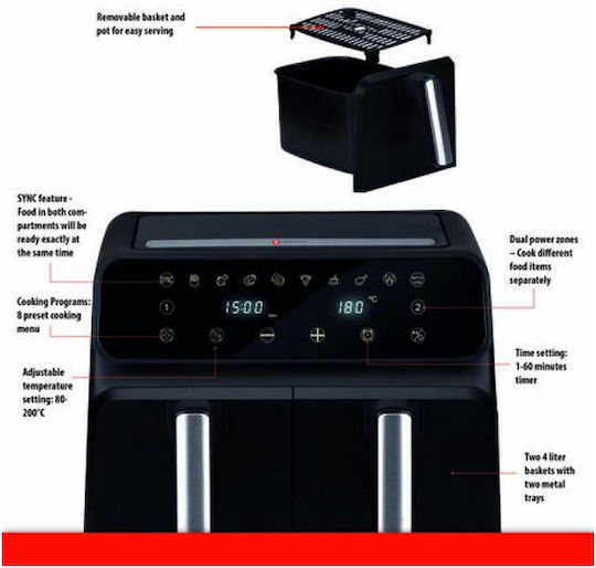 Alpina Appliances Air Fryer with Double Detachable Bucket 8lt Black 24012
