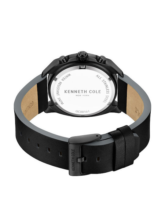 Kenneth Cole Ανδρικό Ρολόι 43mm Χρονογράφος Μπαταρίας με Μαύρο Δερμάτινο Λουράκι