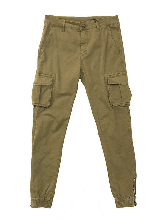 Ustyle Men's Trousers Cargo Elastic Khaki