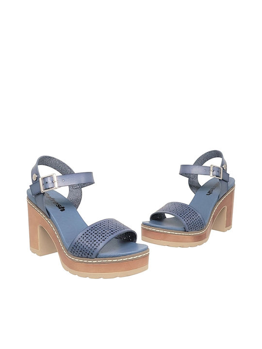 Damen Sandalen mit Chunky hohem Absatz in Blau Farbe