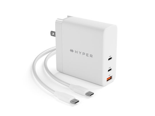 Hyper Incarcător Fără Fir Cu Port USB-A Și 2 Porturi USB-C 140W Alb