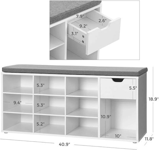 Suport pentru pantofi cu 9 Rafturi Albă L104xW30xH48cm