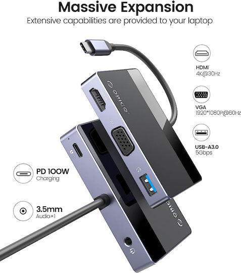 Orico USB-C Docking Station mit HDMI 4K PD Schwarz (DM-5P-BK-BP)