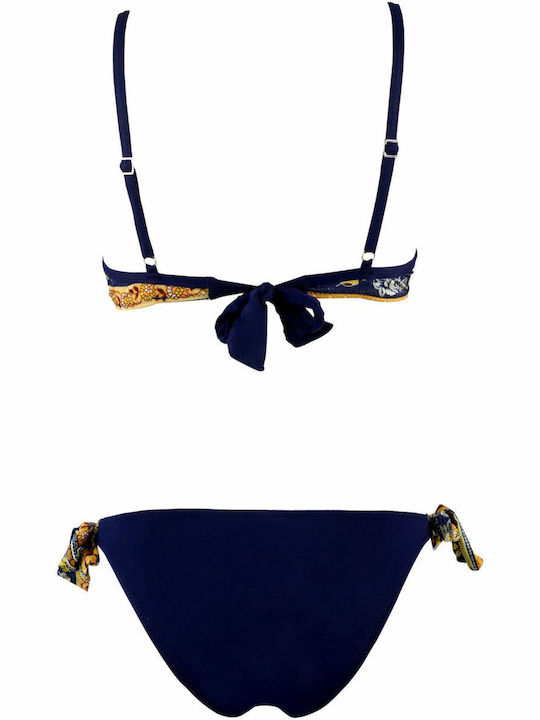 G Secret Padded Underwire Bikini Set Bra & Slip Bottom with Laces Navy Blue
