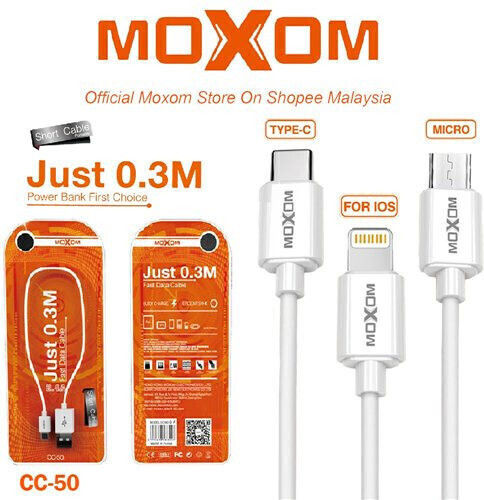 Moxom CC-50 USB 2.0 Cable USB-C Male - USB-A White 0.3m