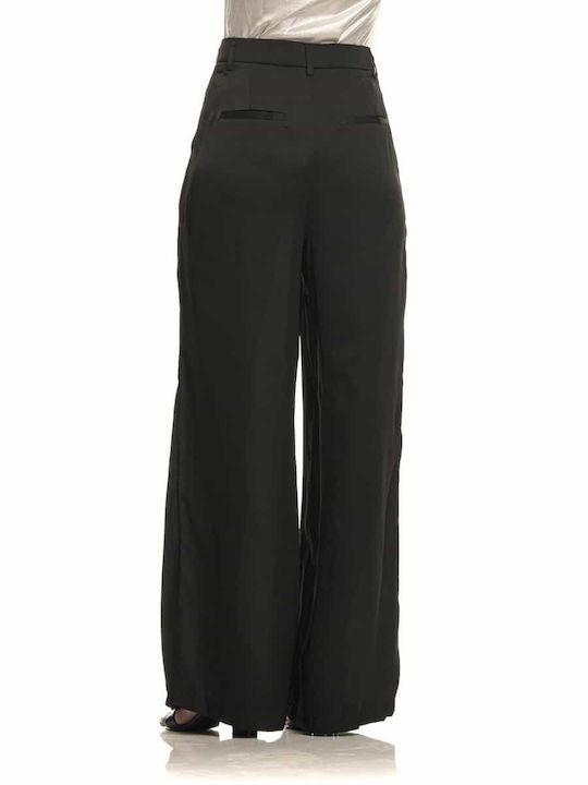 Glamorous Damen Hochtailliert Stoff Palazzo-Hose Schwarz