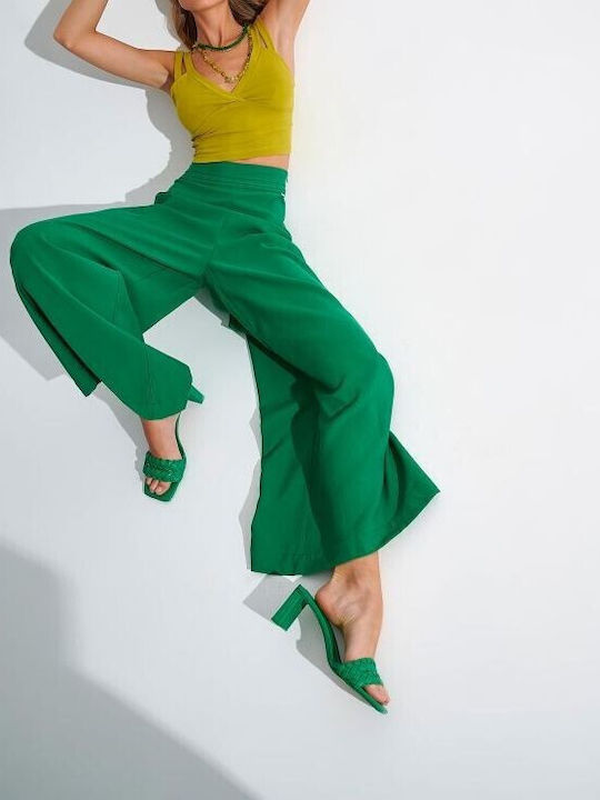 Ale - The Non Usual Casual Women's High-waisted Fabric Trousers Green