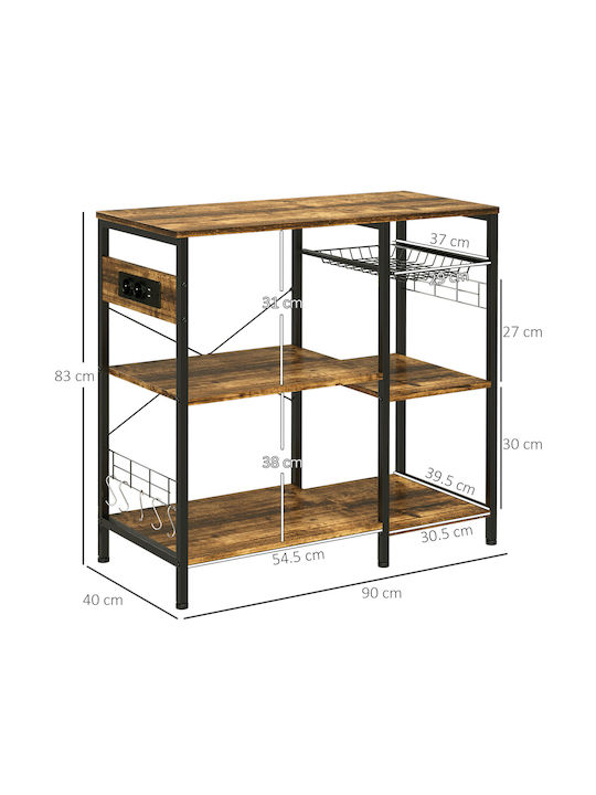HomCom Ραφιέρα Κουζίνας Ξύλινη 3 Θέσεων Καφέ 90x40x83cm