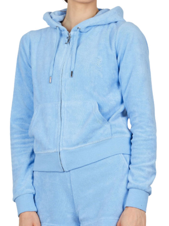 Toweling Robertson Women's Sweatshirt Jacket Hooded Light Blue