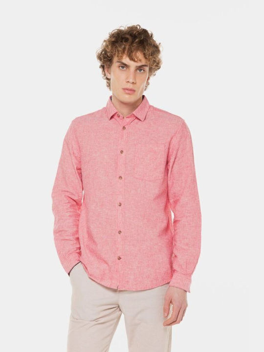 Tom Tailor Men's Shirt Long Sleeve Cotton Pink