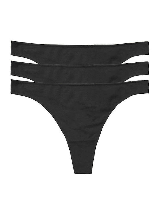 Βαμβακερά Damen Zeichenfolge 3Pack Schwarz
