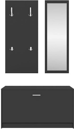 Entry Furniture with Mirror / Hanger & Shoe Rack 80x27x46.5cm