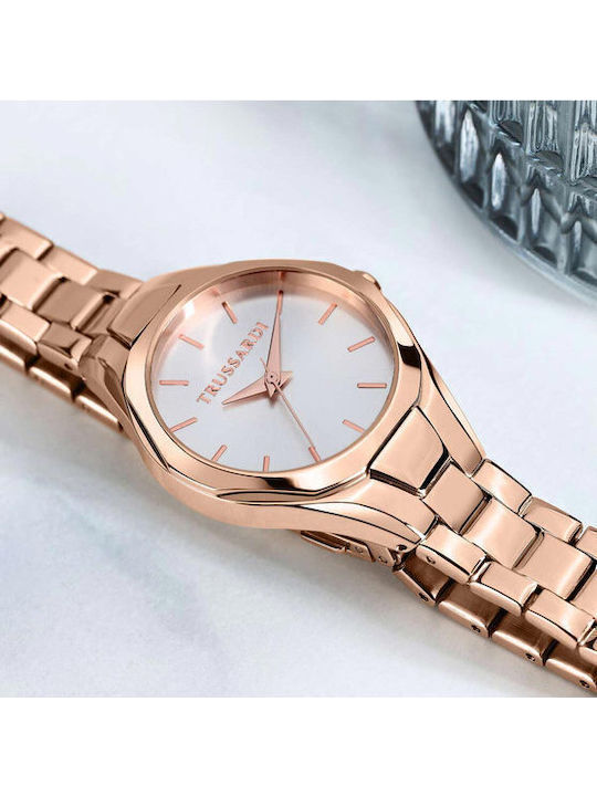 Trussardi Metropolitan Γυναικείο Ρολόι 30mm Μπαταρίας με Ροζ Χρυσό Μεταλλικό Μπρασελέ