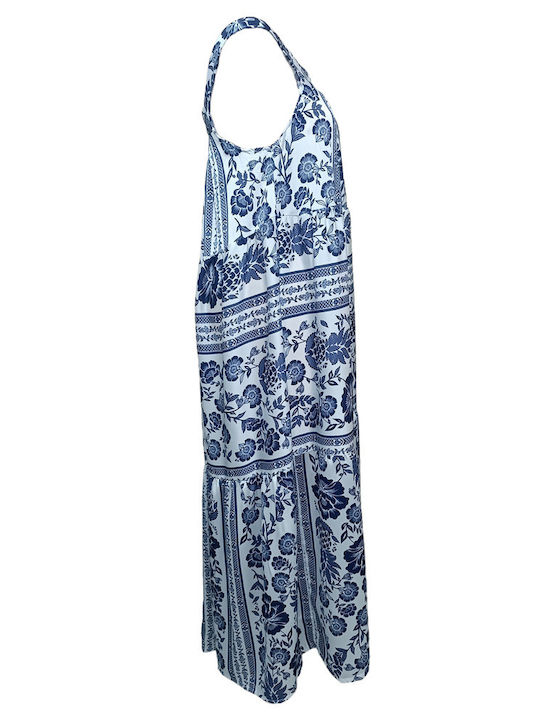 Women's Cotton Midi Dress Cotton Midi Strap All Day Print Bold White Blue Smile Sandra Fellini/White Blue