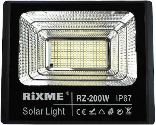 Rixme Στεγανός Ηλιακός Προβολέας LED 200W Ψυχρό Λευκό 6000K με Τηλεχειριστήριο IP67