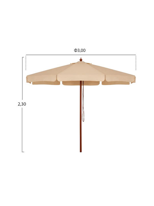 Umbrelă Profesională Rotundă Din Lemn Bej Φ3xÎ2.3m