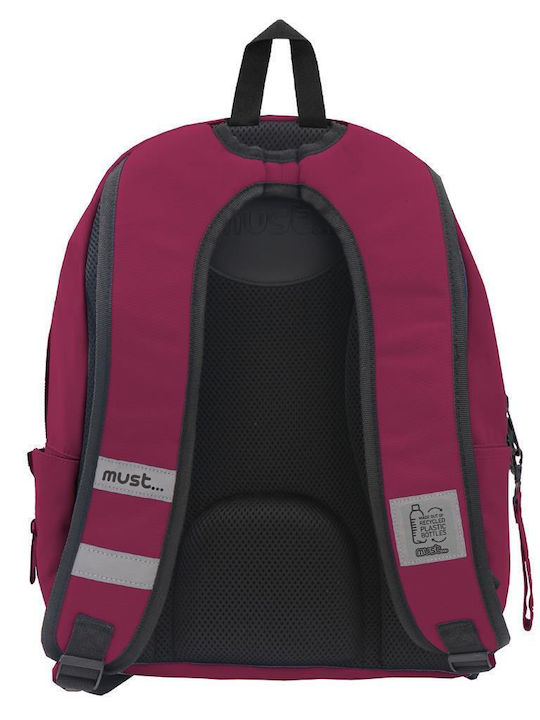 Must Monochrome Rpet Double with 2 Central Cases School Bag Backpack Junior High-High School in Burgundy color