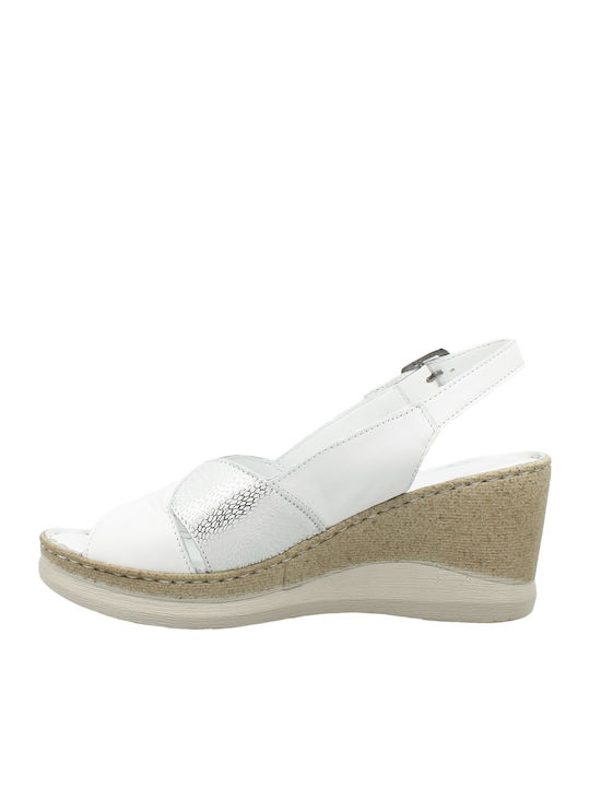 56. Women's Leather Peep Toe Platforms White