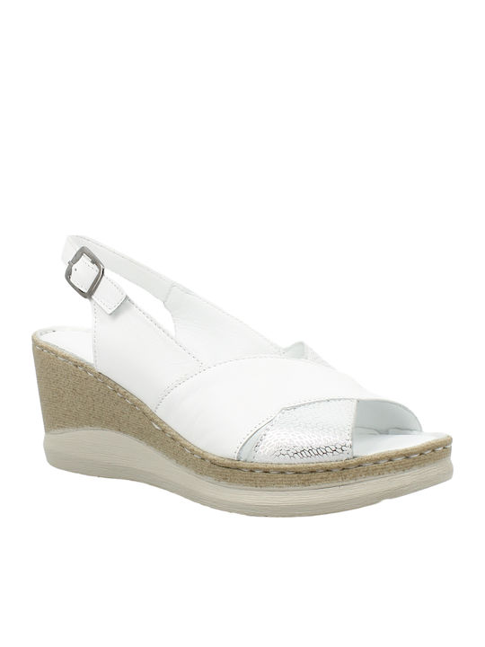 56. Women's Leather Peep Toe Platforms White