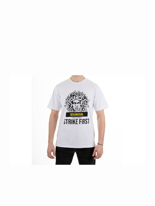 Bee. Unusual. Strike First T-shirt Bărbătesc cu Mânecă Scurtă Alb