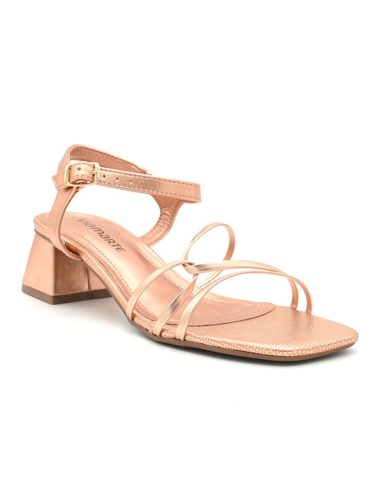 Via Marte Synthetic Leather Women's Sandals Rose Gold with Chunky Low Heel