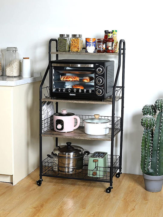 Newest Kitchen Trolley Metallic in Black Color 4 Slots 54x35x125cm