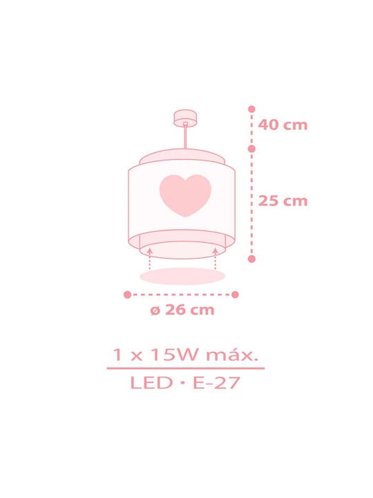 Ango Kids Plastic Single Ceiling Light E27 Baby Dreams Pink 15W 26x25cm