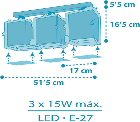 Ango Kids Plastic Chandelier Ceiling Light E27 Rocket Blue 15W 51.5x16.5cm