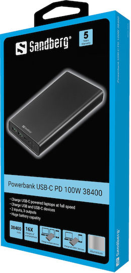 Sandberg 420-63 Power Bank 20000mAh 100W με 2 Θύρες USB-A και Θύρα USB-C Power Delivery Μαύρο