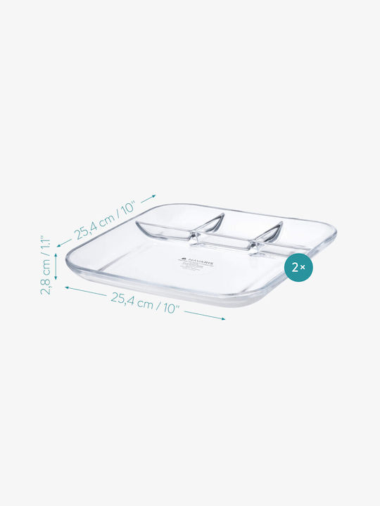 Navaris Glass Dessert Divided Serving Plate with 4 Slots Transparent 25.4x25.4x2.8cm