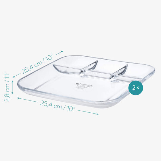 Navaris Glass Dessert Divided Serving Plate with 4 Slots Transparent 25.4x25.4x2.8cm