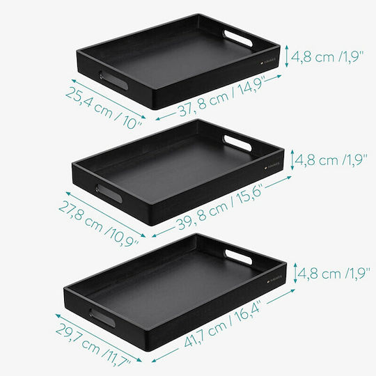 Navaris Bambus Dreptunghiular Tavă de Servire din Bamboo cu Mânere în Culoare Negru 53446.03.01 3buc