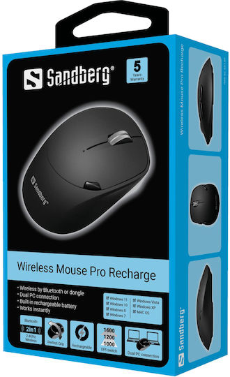 Sandberg Wireless Mouse Pro Recharge Wireless Mouse Negru