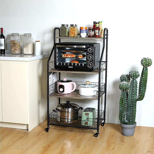Metallic Kitchen Trolley 4 Tiers Black 43x35x115cm