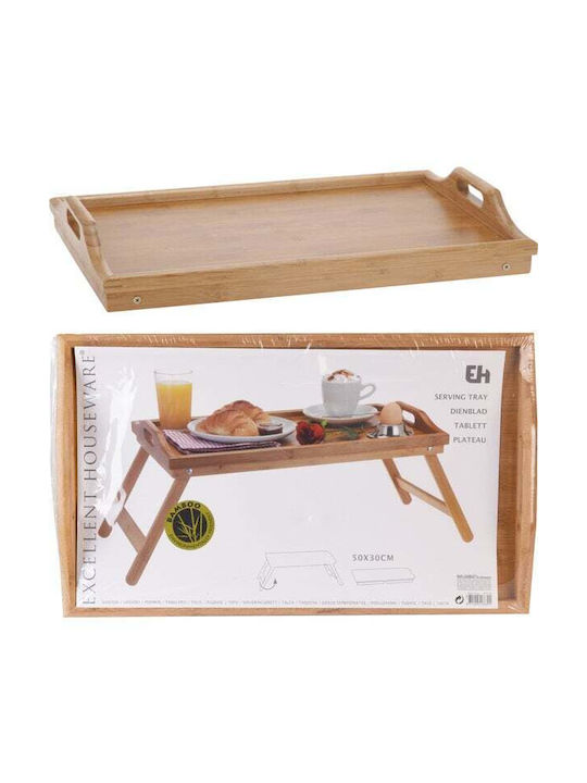 Koopman Rectangular Wooden Folding Bed Tray with Handles Beige 50x30cm