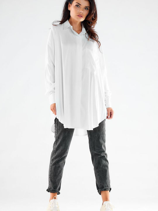 Awama A528 Women's Monochrome Long Sleeve Shirt White