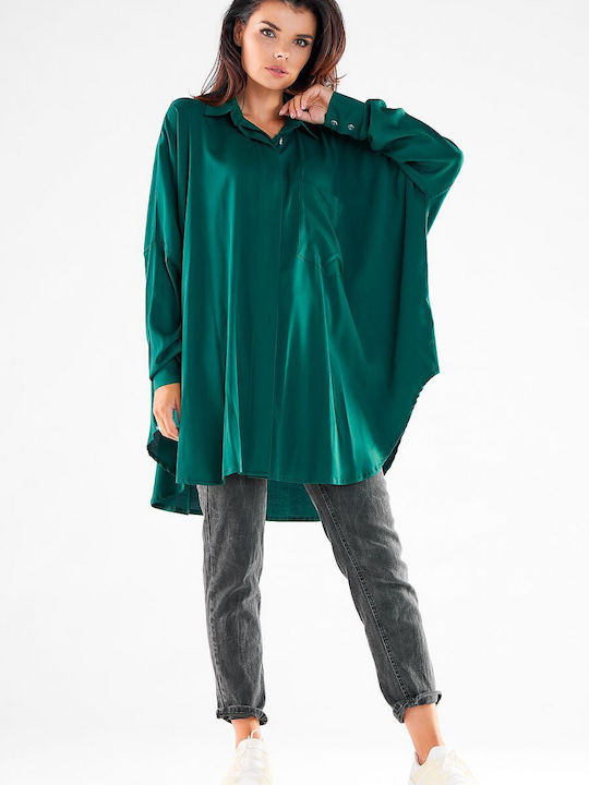 Awama A528 Women's Monochrome Long Sleeve Shirt Green