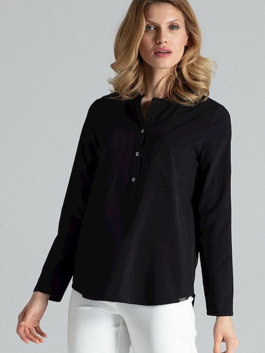 Figl M663 Women's Monochrome Long Sleeve Shirt Black