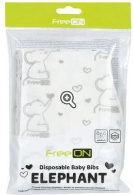 FreeOn Elephant Waterproof Bib Fabric with Hoop & Loop Fastener & Pocket White