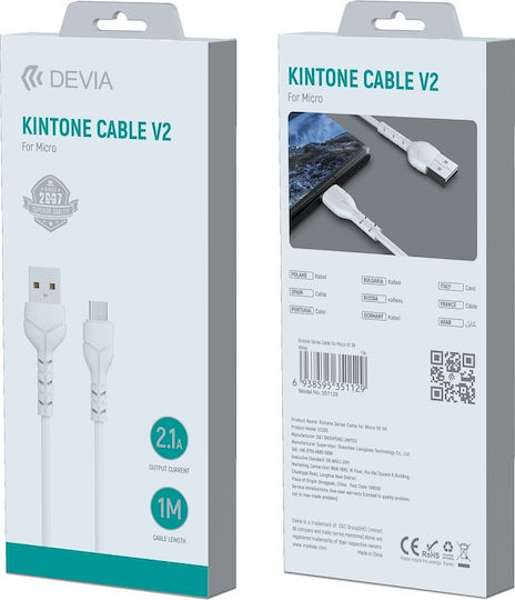 Devia Kintone Series Regular USB 2.0 spre micro USB Cablu Alb 1m (DVCB-351129) 1buc