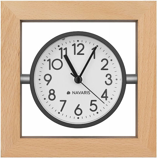 Navaris Design Square Tabletop Clock with Indicators Wooden with Alarm Clock Brown 54473.24.02