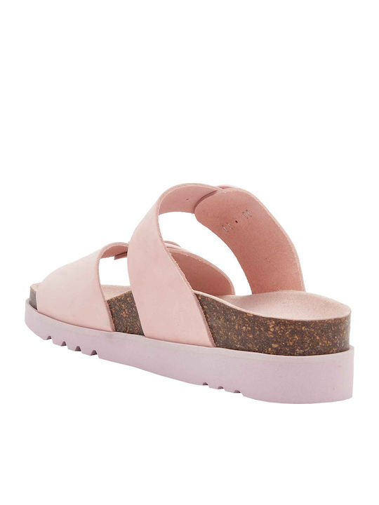 Ambre Leder Flache Sandalen für Damen in Rosa Farbe