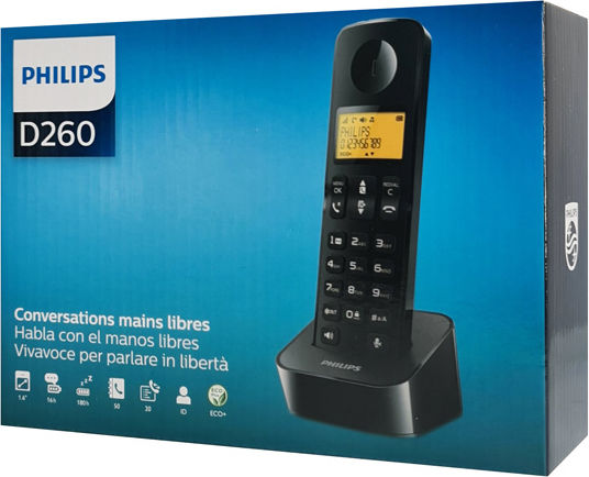 Philips D260 Ασύρματο Τηλέφωνο με Ελληνικό Μενού Μαύρο